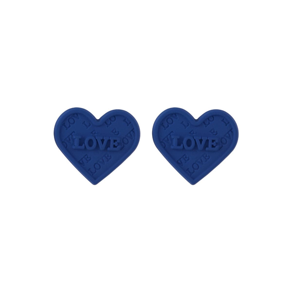Blue Enamel and Silver-Plated 'Love' Heart Stud Earrings, silver stud earrings for women, vintage-inspired design, front view
