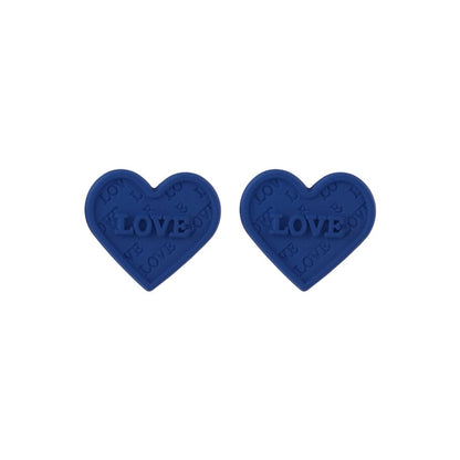 Blue Enamel and Silver-Plated 'Love' Heart Stud Earrings, silver stud earrings for women, vintage-inspired design, front view