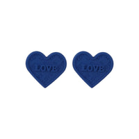 Blue Enamel & Silver-Plated 'Love' Heart Stud Earrings