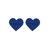 Blue Enamel & Silver-Plated 'Love' Heart Stud Earrings