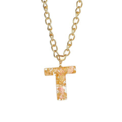 Pink & 18K Gold-Plated Floral Alphabet T Pendant Necklace