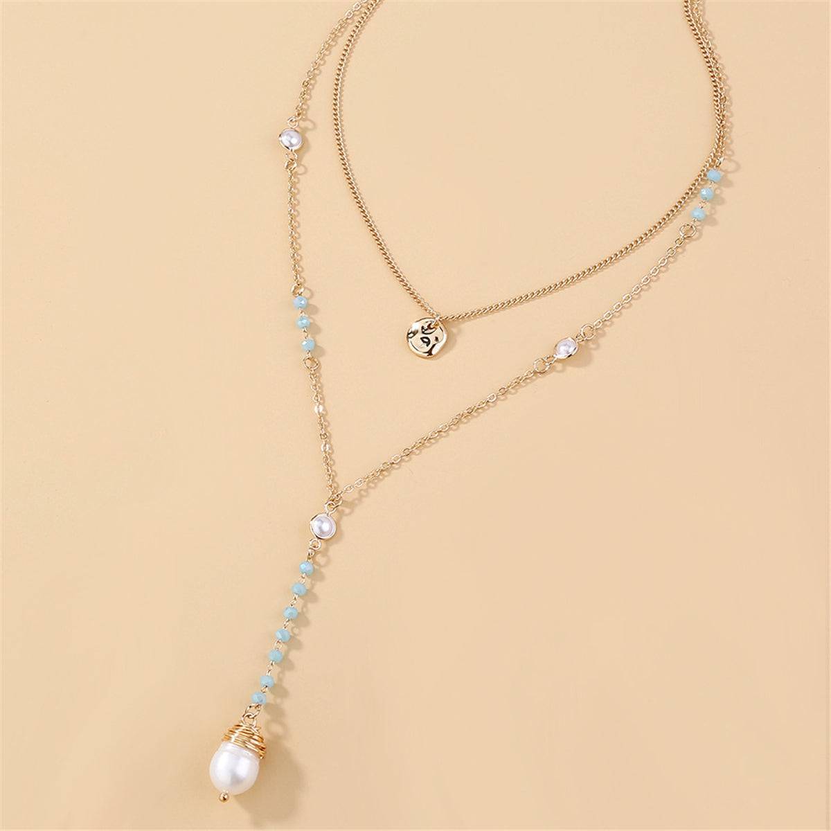 Pearl & Acrylic 18K Gold-Plated Layered Beaded Drop Necklace