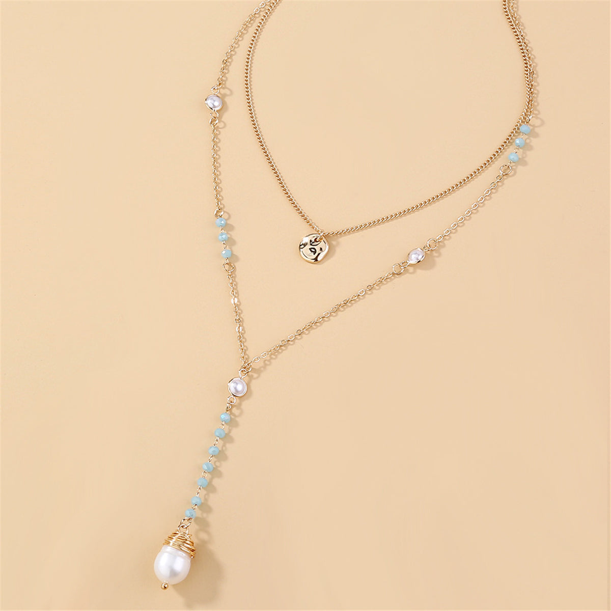 Pearl and Acrylic 18K Gold-Plated Layered Beaded Drop Necklace, gold pendant necklace for women, lifestyle look