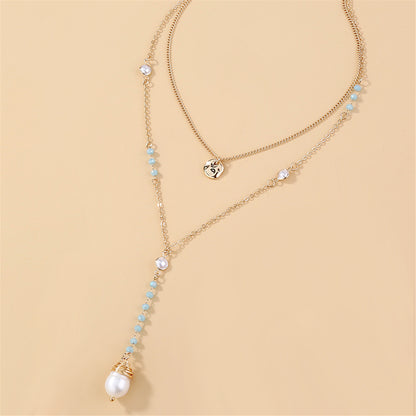 Pearl and Acrylic 18K Gold-Plated Layered Beaded Drop Necklace, gold pendant necklace for women, lifestyle look