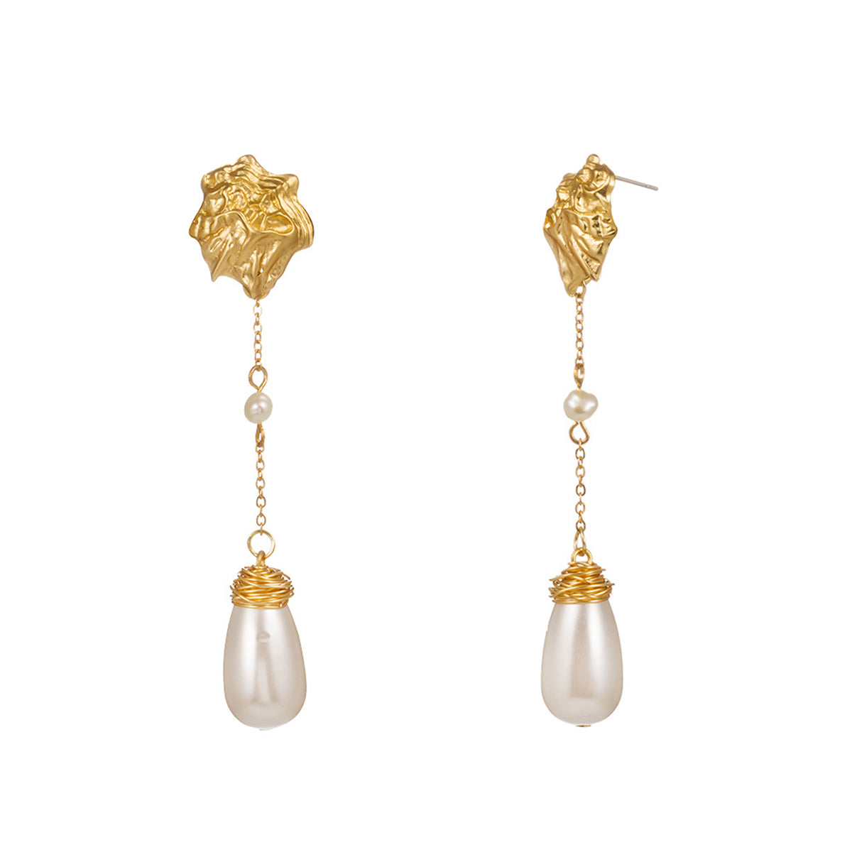 Pearl and 18K Gold-Plated Irregular Drop Earrings, gold drop earrings for women, botanical inspired, styled look