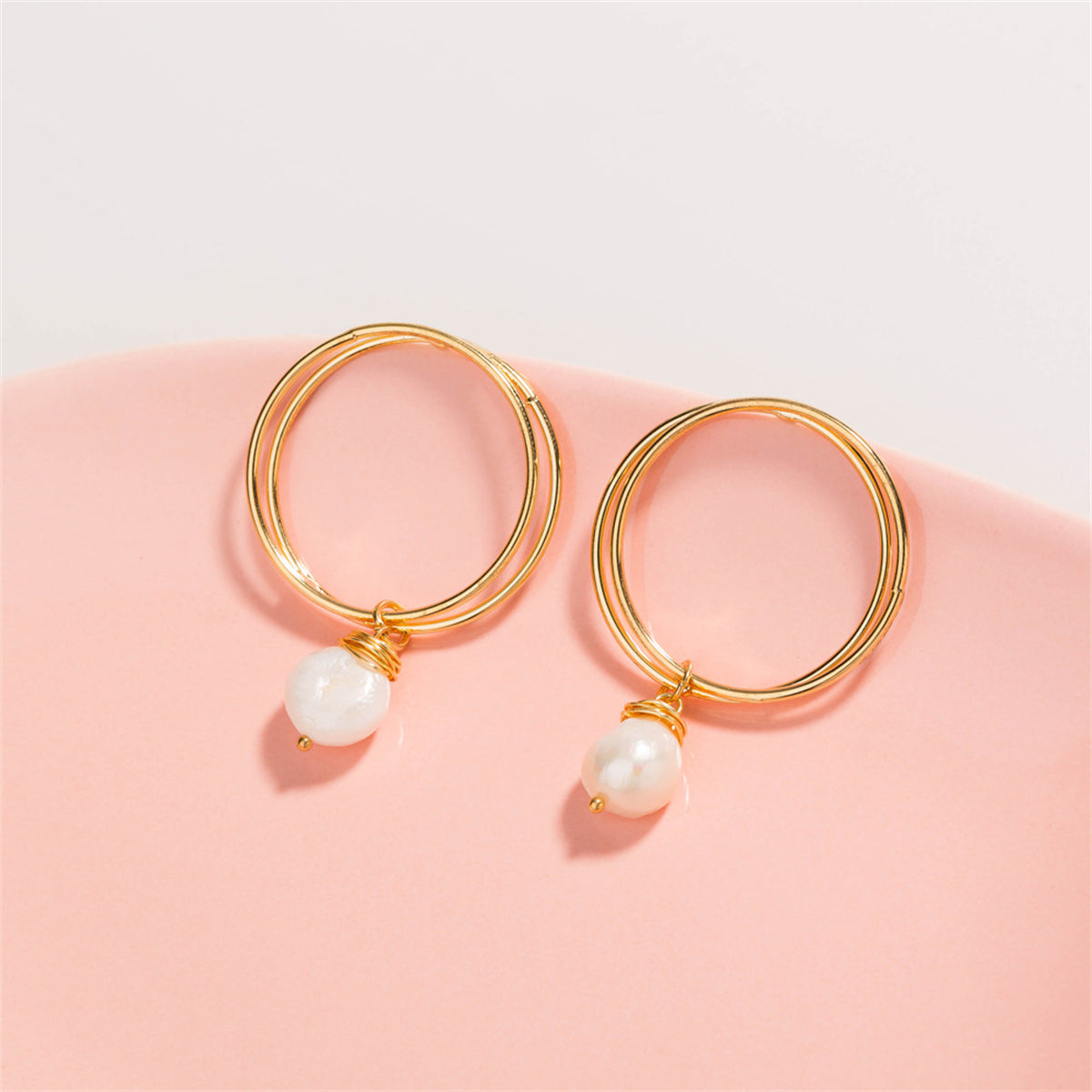 Pearl & 18K Gold-Plated Double Hoop Drop Earrings