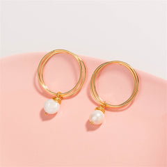 Pearl & 18K Gold-Plated Double Hoop Drop Earrings