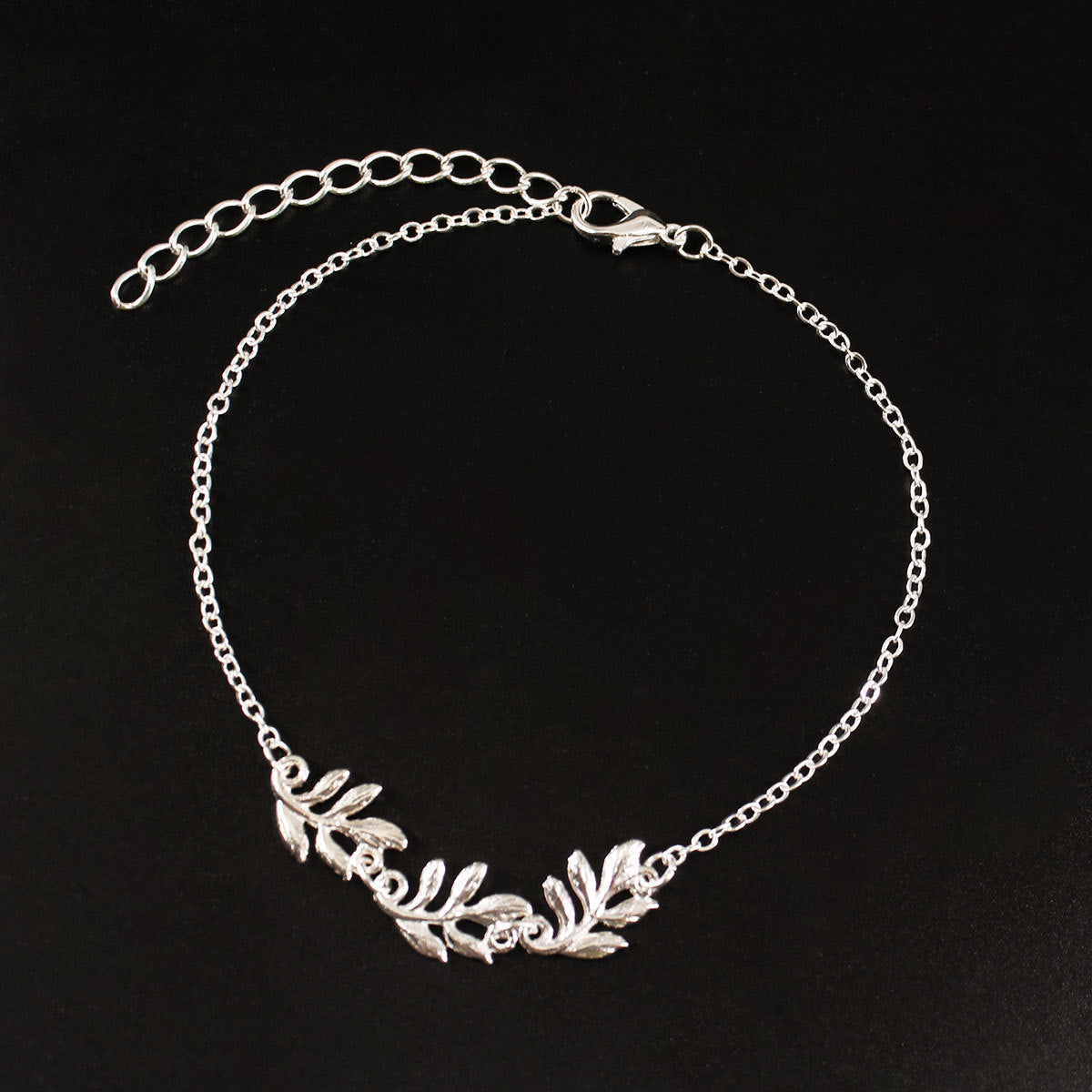 Silver-Plated Leaf Charm Anklet