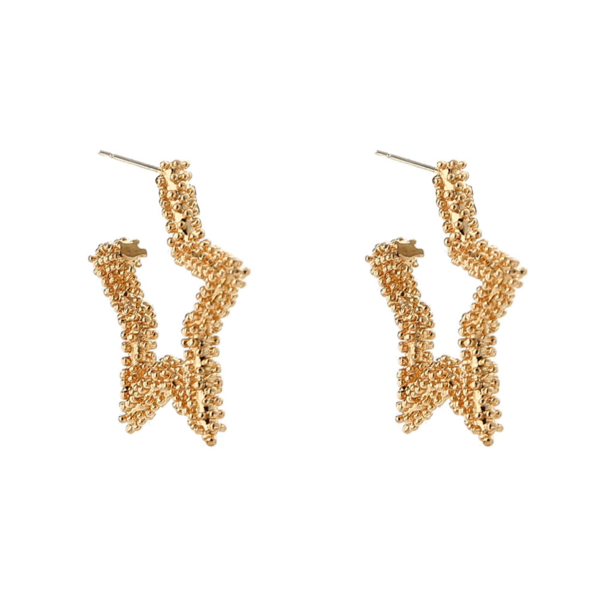18K Gold-Plated Open Star Huggie Earrings, gold huggie earrings, vintage-inspired design, side view