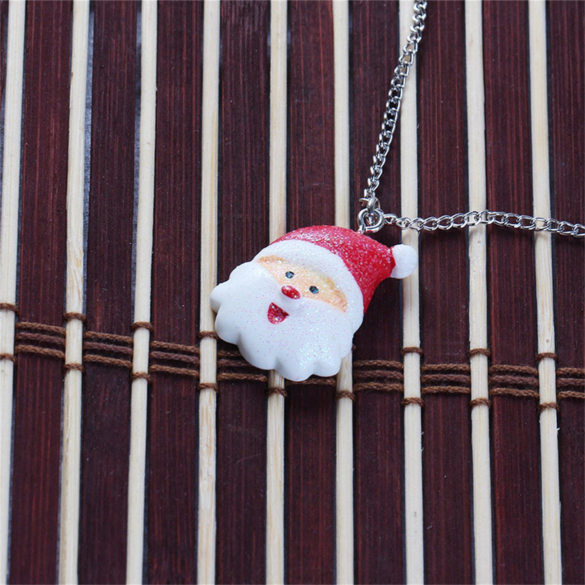 Red & White Santa Face Pendant Necklace
