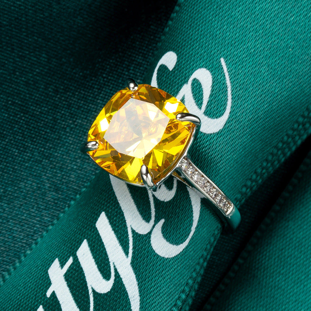 Yellow Princess Crystal & Cubic Zirconia Silver-Plated Prong-Set Ring