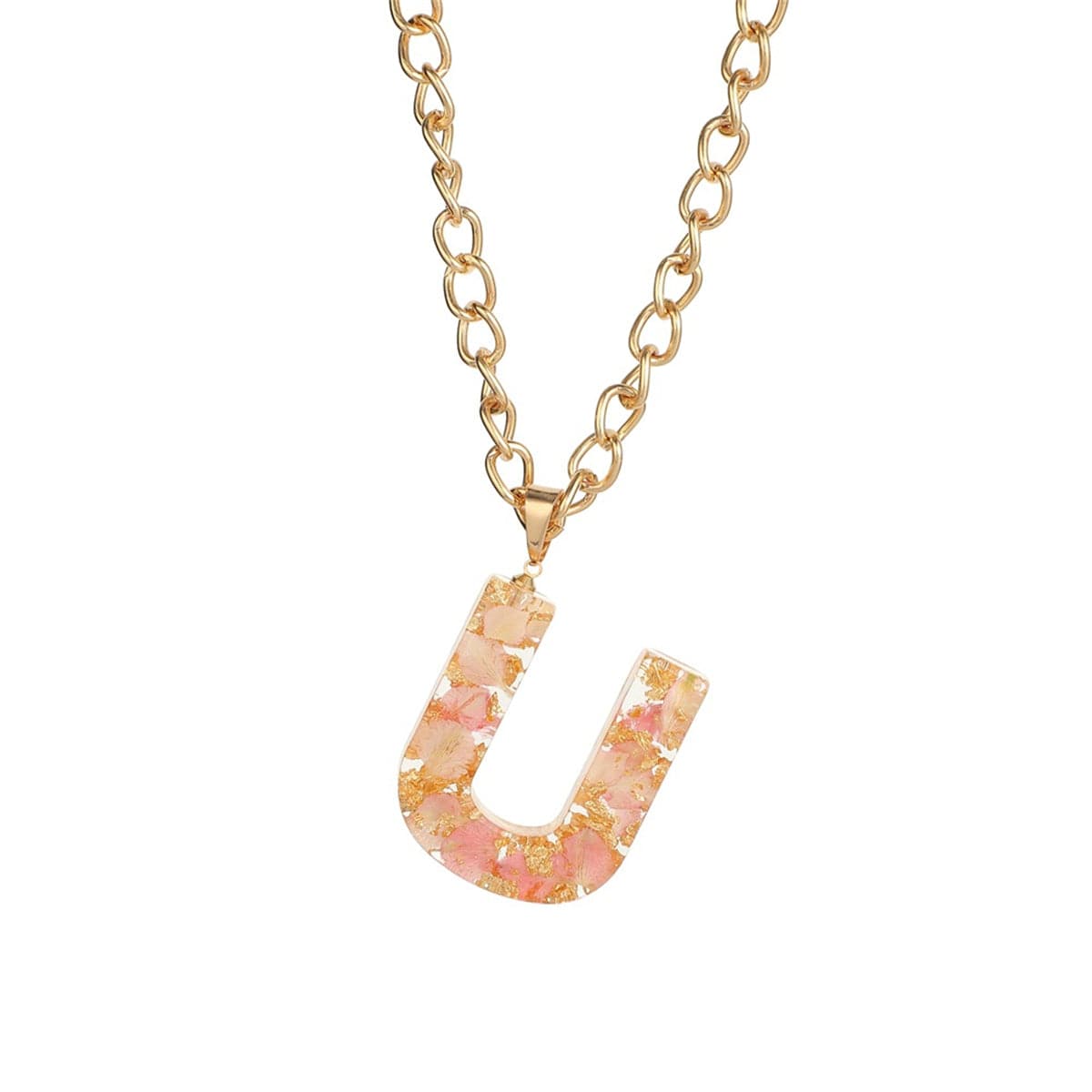 Pink & 18K Gold-Plated Floral Alphabet U Pendant Necklace
