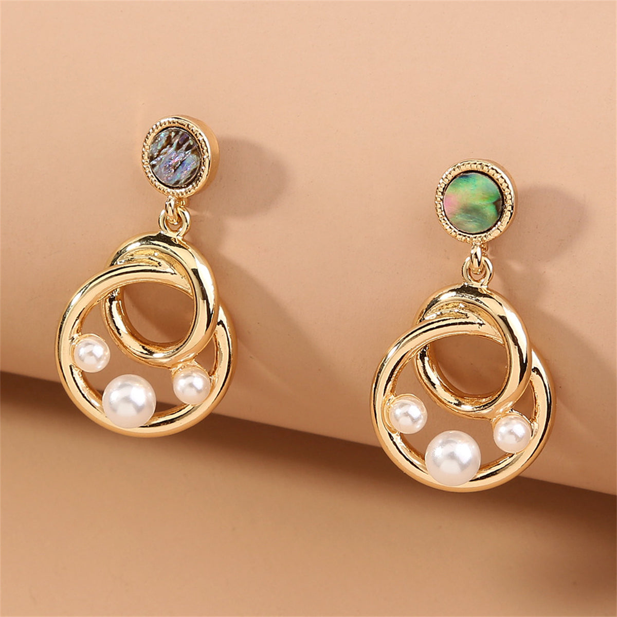 Abalone Shell and Pearl 18K Gold-Plated Interlocking Drop Earrings, gold drop earrings for women, lifestyle look