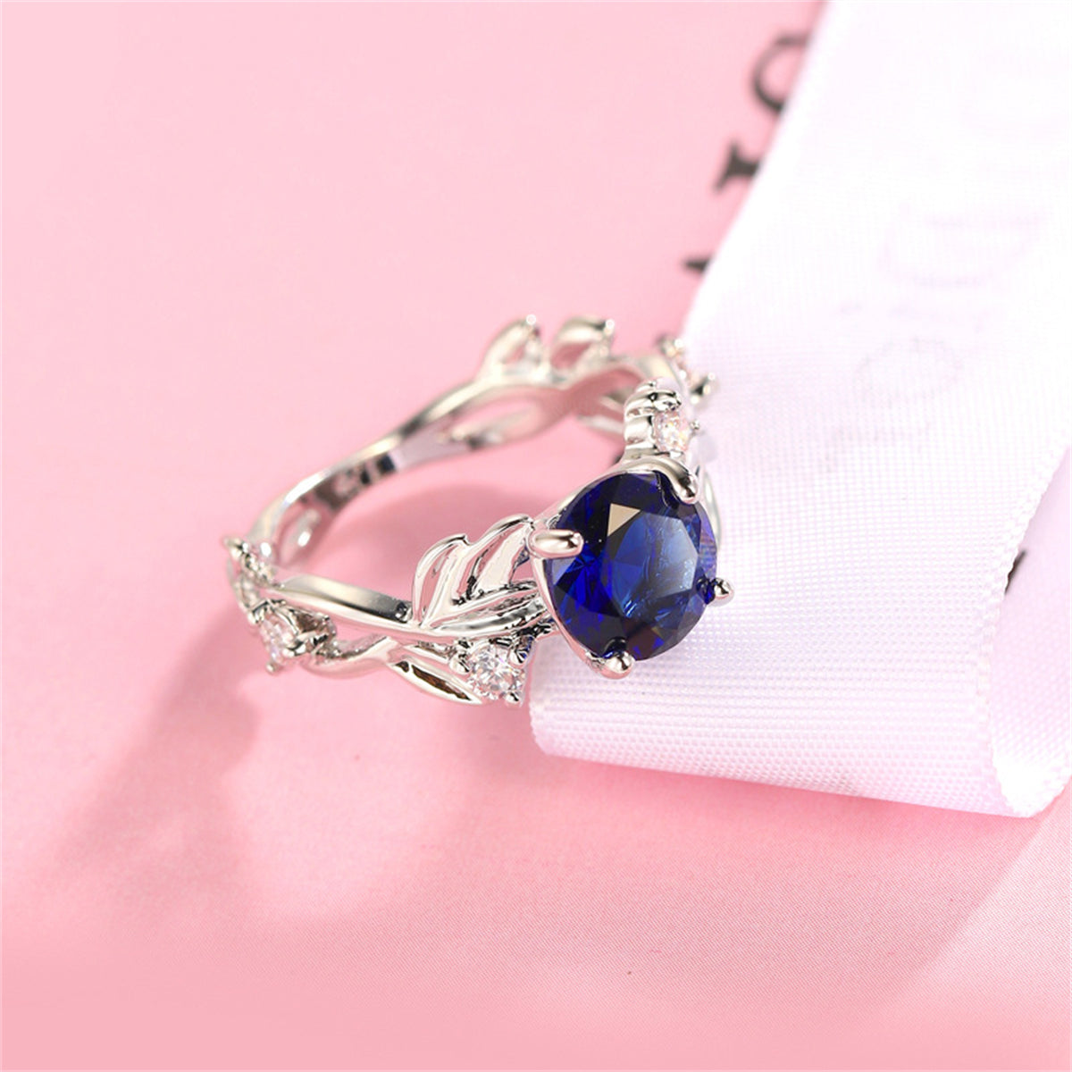 Navy Crystal and Silver-Plated Round-Cut Floral Ring, silver statement rings for women, botanical inspired, lifestyle look
