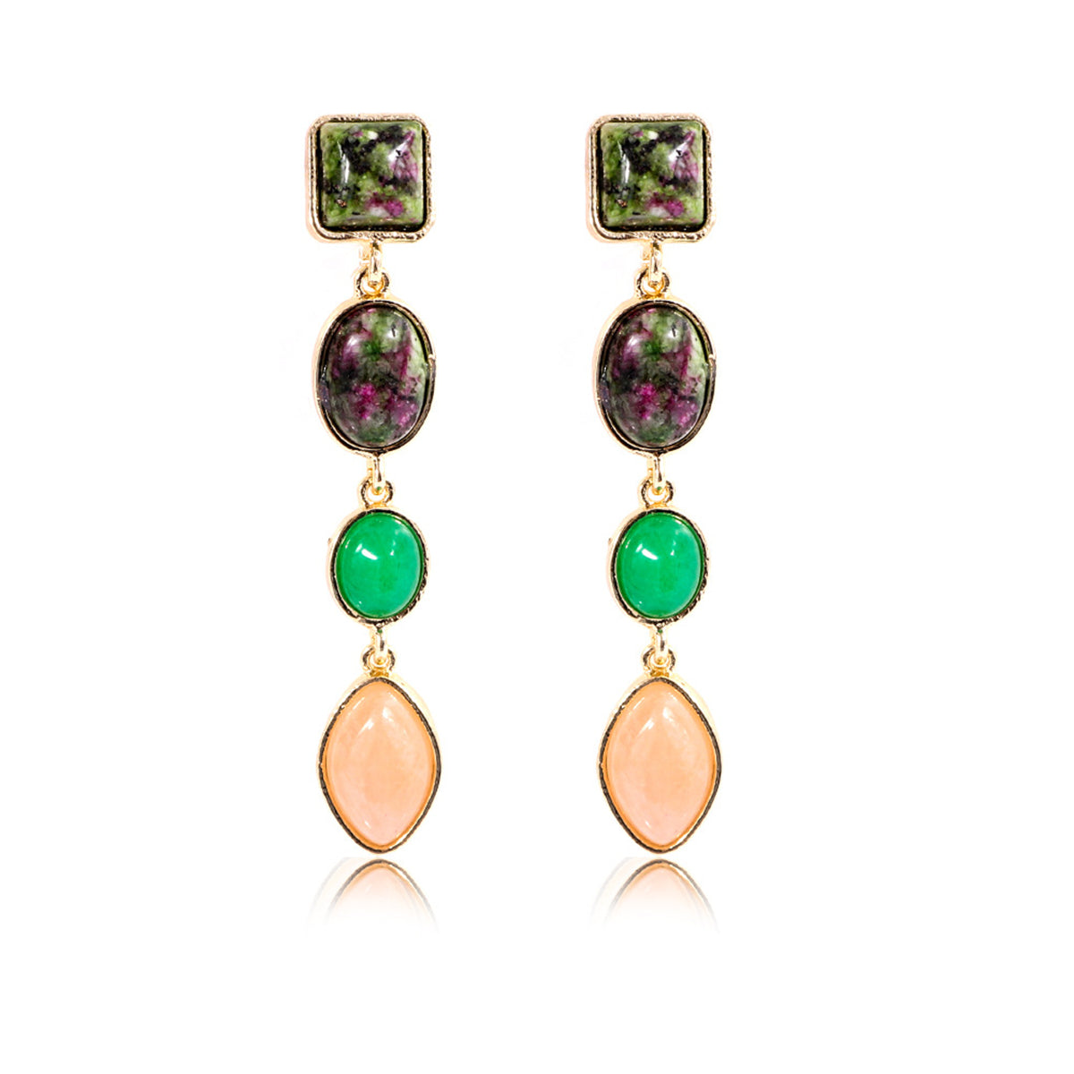 Green and Turquoise 18K Gold-Plated Drop Earrings, gold drop earrings for women, everyday style, side view