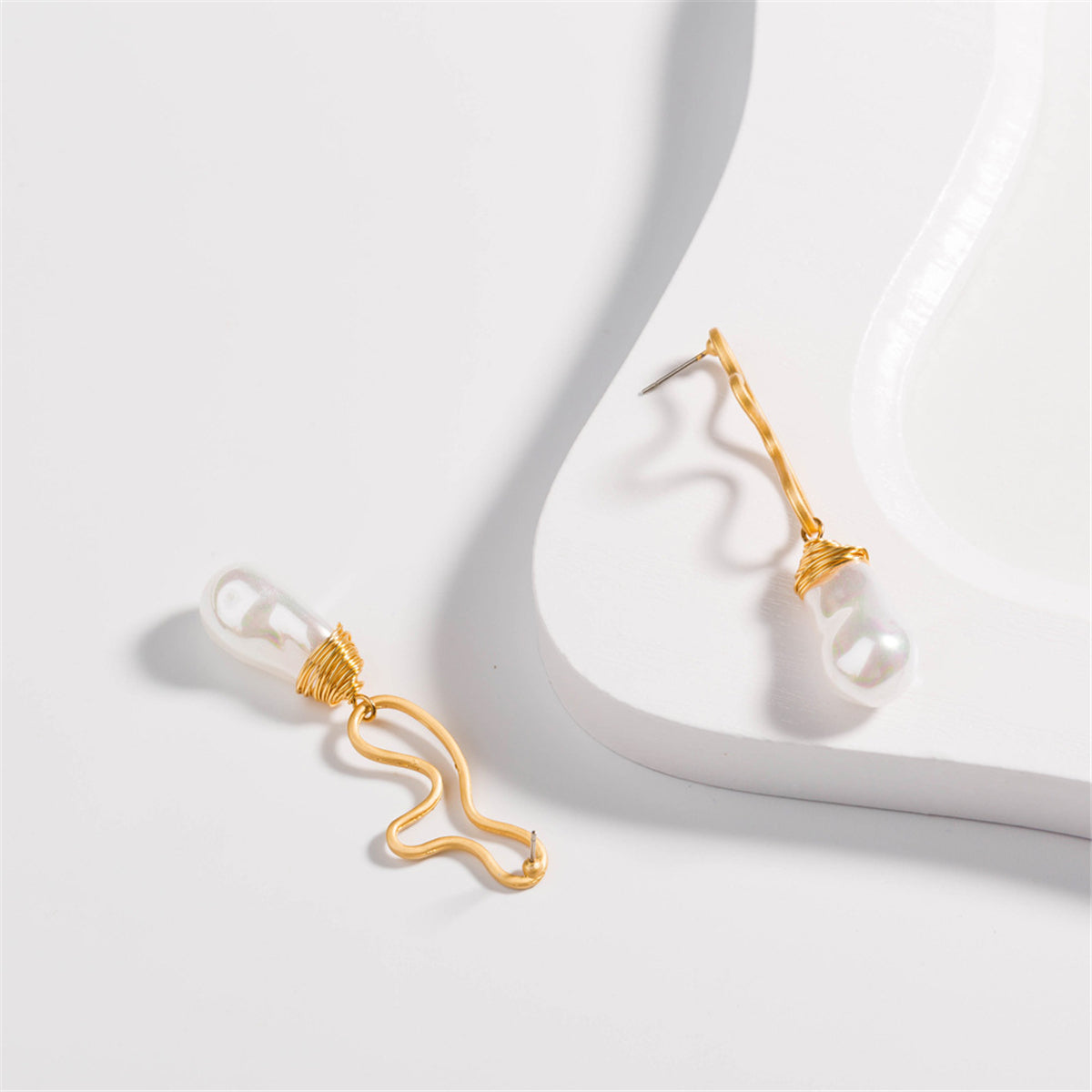 Pearl & 18K Gold-Plated Open Geometric Drop Earrings