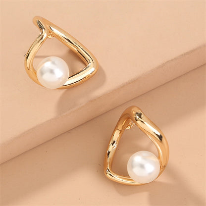 Pearl and 18K Gold-Plated Open Heart Stud Earrings, gold stud earrings for women, elegant gift for her, side view