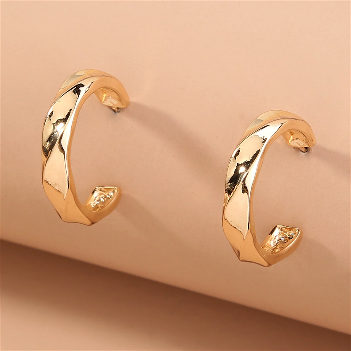 18K Gold-Plated Twisted Hoop Earrings, dainty minimalist design, detail close-up
