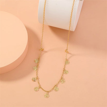 18K Gold-Plated Open Flower Station Necklace, gold pendant necklace for women, dainty minimalist design, lifestyle look