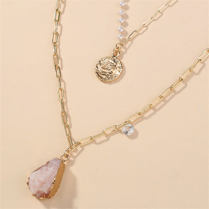 Pearl and Resin 18K Gold-Plated Coin Pendant Layered Necklace, gold pendant necklace for women, lifestyle look