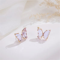 Purple Crystal & Rose Goldtone Butterfly Stud Earrings
