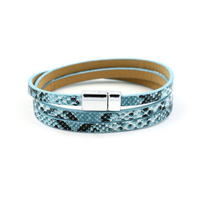 Silver-Plated and Blue Snake Wrap Bracelet, silver bangle bracelet, dainty minimalist design, side view