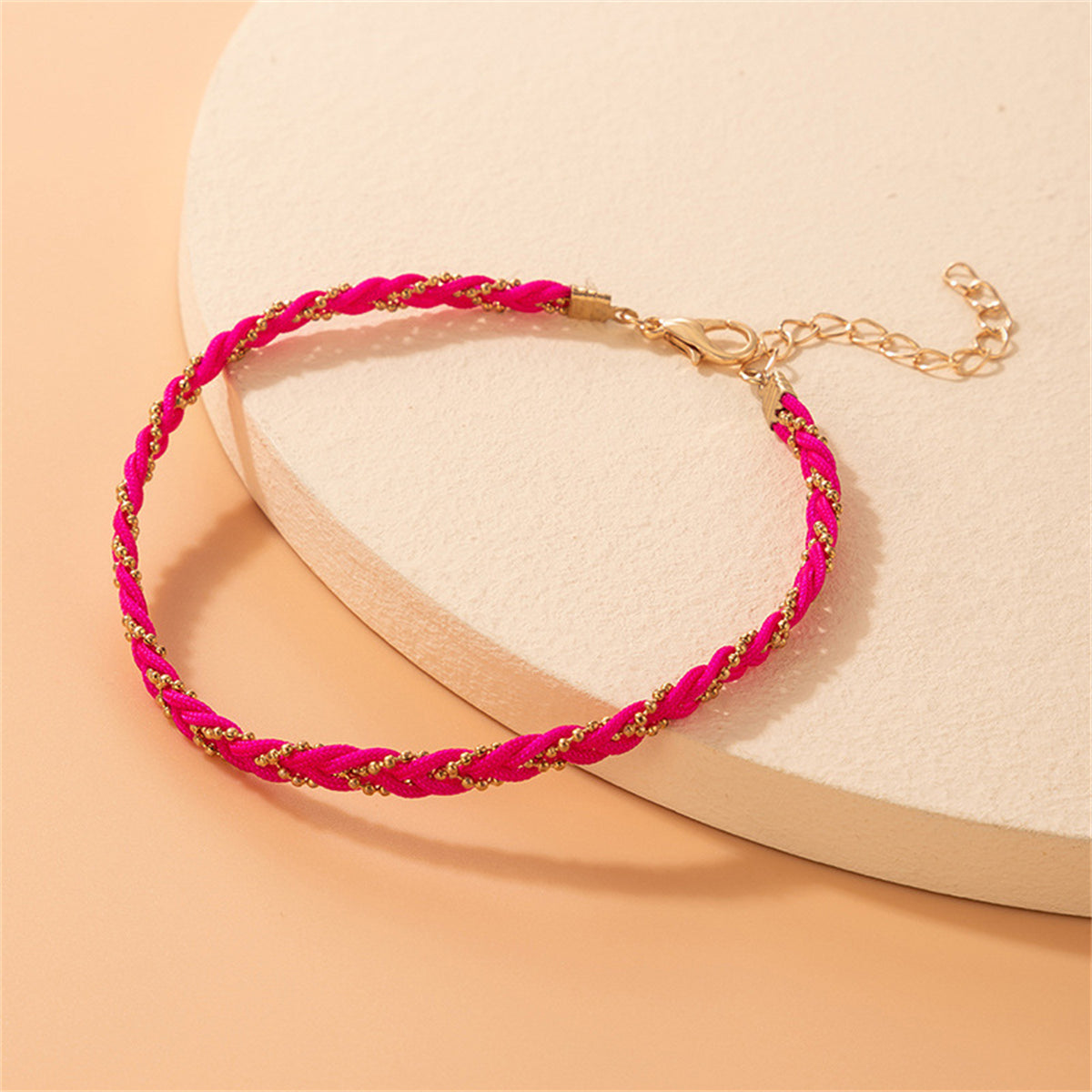Pink Polyster & 18K Gold-Plated Braided Anklet