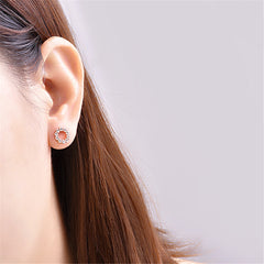 Cubic Zirconia & 18K Rose Gold-Plated Circle Stud Earrings