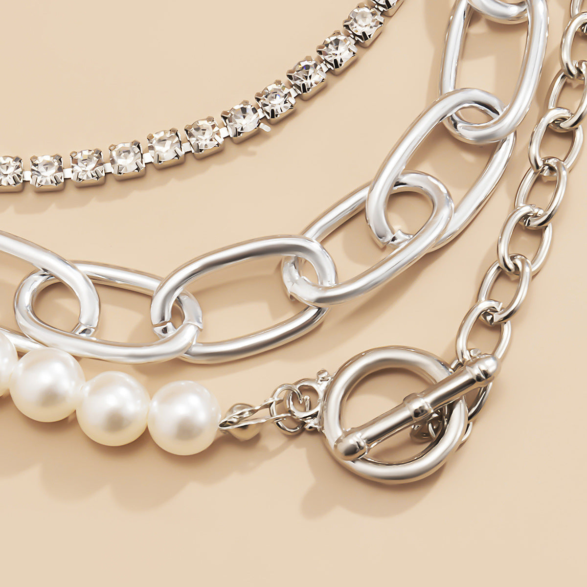 Pearl and Cubic Zirconia Silver-Plated Toggle Choker Necklace Set, jewelry gift sets for women, lifestyle look