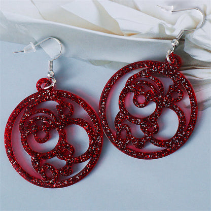Red Acrylic and Silver-Plated Glitter Openwork Santa Round Drop Earrings, silver drop earrings for women, styled look