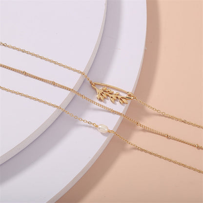 Pearl and 18K Gold-Plated Branch Charm Bracelet Set, jewelry gift sets for women, dainty minimalist design, styled look