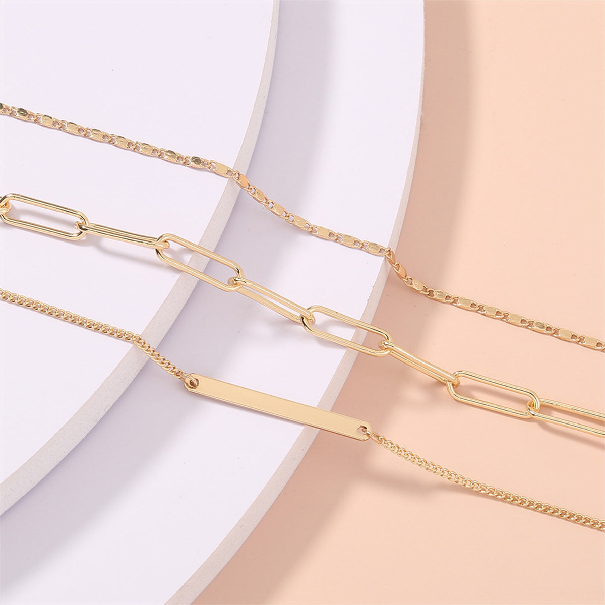 18K Gold-Plated Open Rectangle Chain Bracelet Set, jewelry gift sets for women, vintage-inspired design, lifestyle look