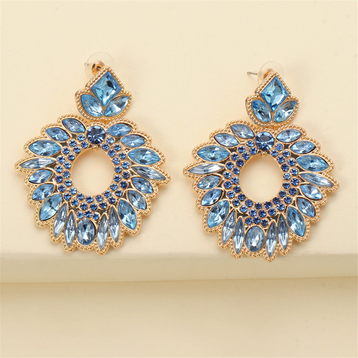 Blue Crystal and Cubic Zirconia Geometric Drop Earrings, drop earrings for women, botanical inspired, styled look