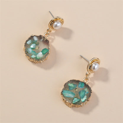 Green Resin and Pearl 18K Gold-Plated Tiered Drop Earrings, gold drop earrings for women, lifestyle look
