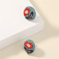 Silver-Plated & Red Floral Woven Stud Earrings