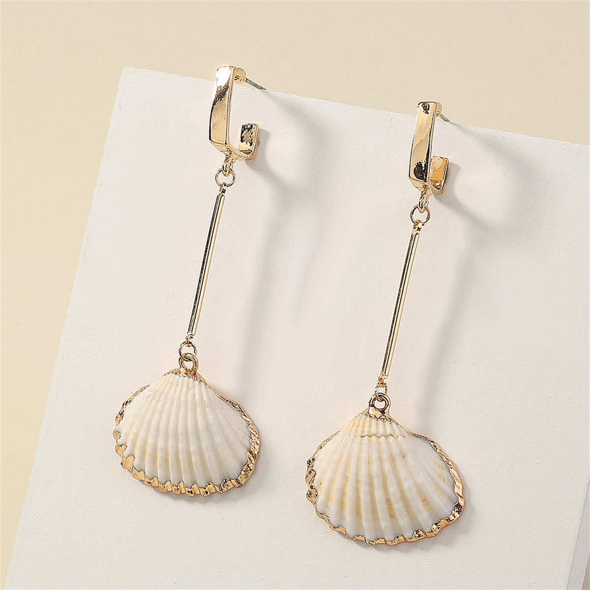 White Shell and 18K Gold-Plated Drop Earrings, gold drop earrings for women, vintage-inspired design, lifestyle look