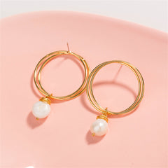 Pearl & 18K Gold-Plated Double Hoop Drop Earrings