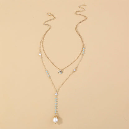 Pearl and Acrylic 18K Gold-Plated Layered Beaded Drop Necklace, gold pendant necklace for women, styled look