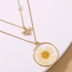 Cubic Zirconia & White Mum & Bee Layered Pendant Necklace