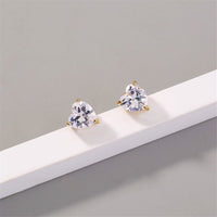 Cubic Zirconia & 18k Gold-Plated Heart Stud Earrings