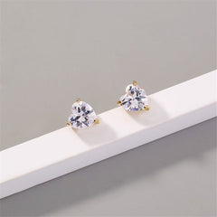 Cubic Zirconia & 18K Gold-Plated Heart Stud Earrings