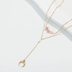 Pearl & Quartz 18K Gold-Plated Moon Drop Layered Necklace