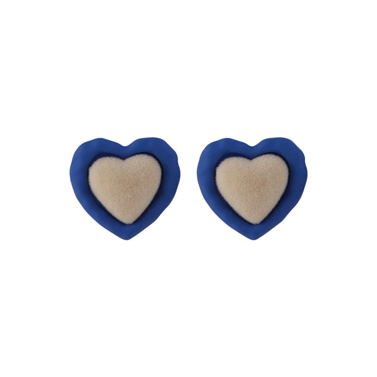 Blue Enamel & Tan Gabardine Heart Stud Earrings