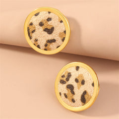 Beige Polystyrene & 18K Gold-Plated Leopard Round Stud Earrings