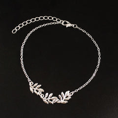 Silver-Plated Leaf Charm Anklet