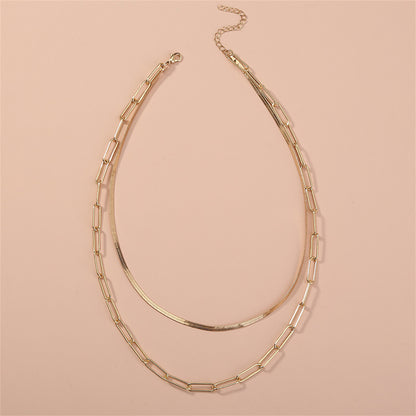 18K Gold-Plated Snake Chain and Open Rectangle Chain Layered Necklace, gold pendant necklace for women, styled look