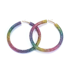 Rainbow Cubic Zirconia & 18K Gold-Plated Hoop Earrings