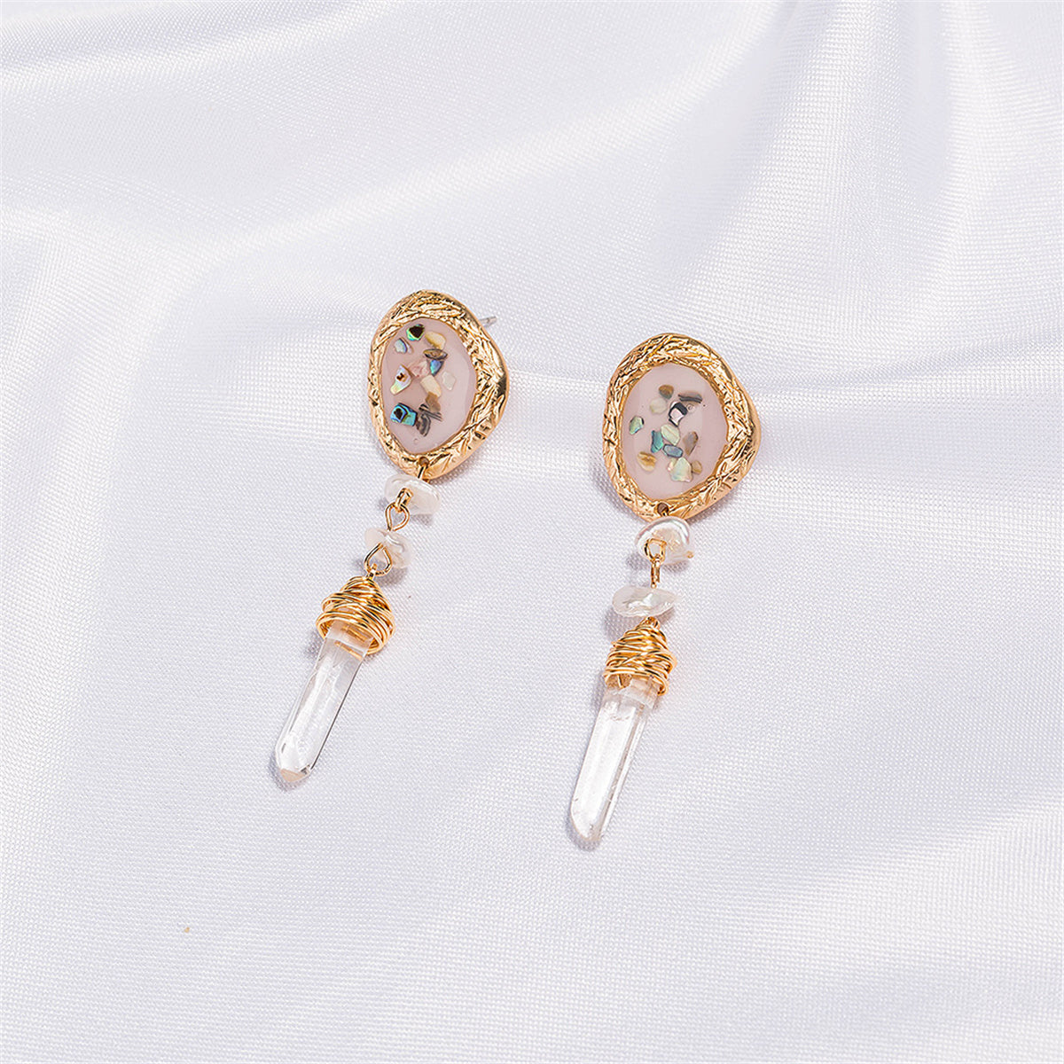 Crystal and 18K Gold-Plated Freeform Wrapped Drop Earrings, gold drop earrings for women, botanical inspired, lifestyle look