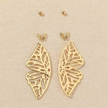 18K Gold-Plated Butterfly Stud Earrings Set, gold stud earrings for women, everyday style, detail close-up