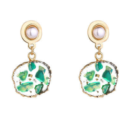 Green Resin and Pearl 18K Gold-Plated Tiered Drop Earrings, gold drop earrings for women, elegant gift for her, styled look